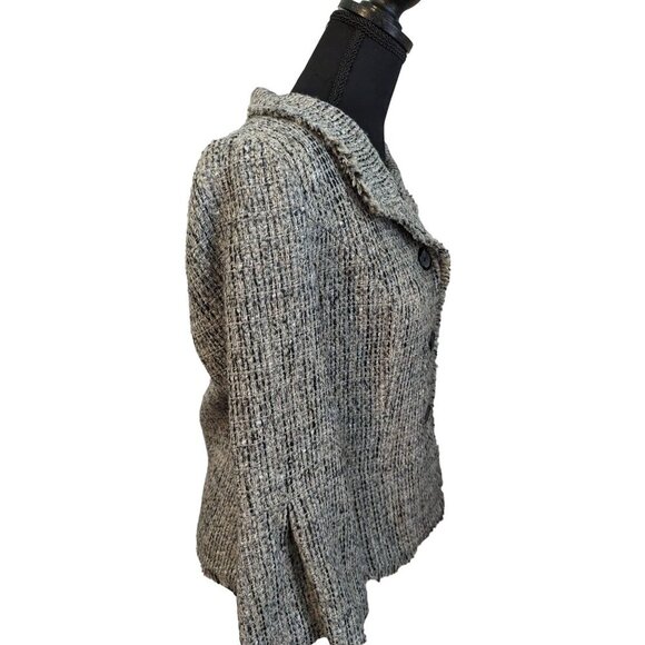 Madison womens size 12 blazer Jacket  gray black button  front ruffle fringe - Picture 5 of 15